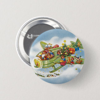 Vintage Christmas, Santa Claus Flying an Aeroplane 6 Cm Round Badge