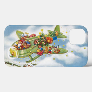 Vintage Christmas, Santa Claus Flying an Aeroplane iPhone 13 Case
