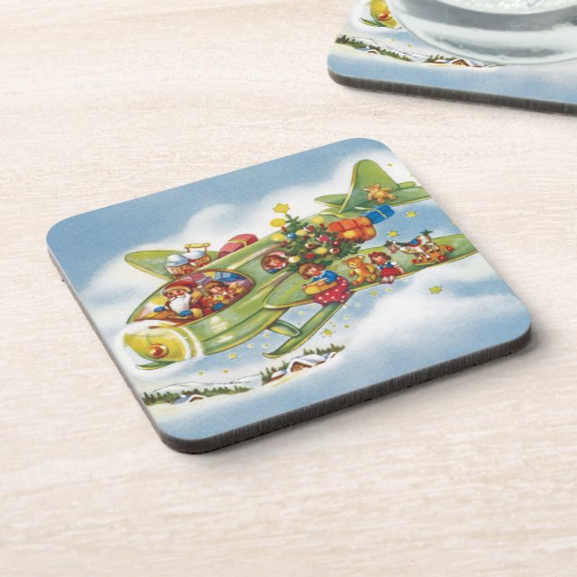 Vintage Christmas, Santa Claus Flying an Aeroplane Coaster (Left Side)