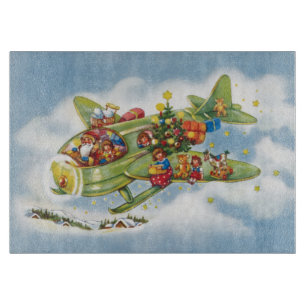 Vintage Christmas, Santa Claus Flying an Aeroplane Cutting Board