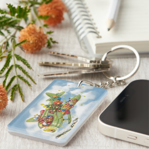 Vintage Christmas, Santa Claus Flying an Aeroplane Key Ring