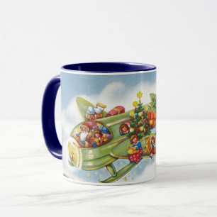 Vintage Christmas, Santa Claus Flying an Aeroplane Mug
