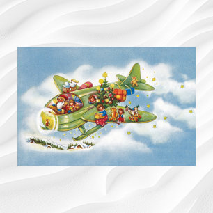 Vintage Christmas, Santa Claus Flying an Aeroplane Poster