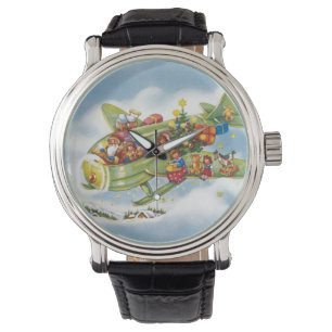 Vintage Christmas, Santa Claus Flying an Aeroplane Watch