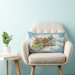 Vintage Christmas, Santa Claus Flying an Airplane Lumbar Cushion
