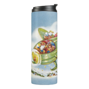 Vintage Christmas, Santa Claus Flying an Airplane Thermal Tumbler
