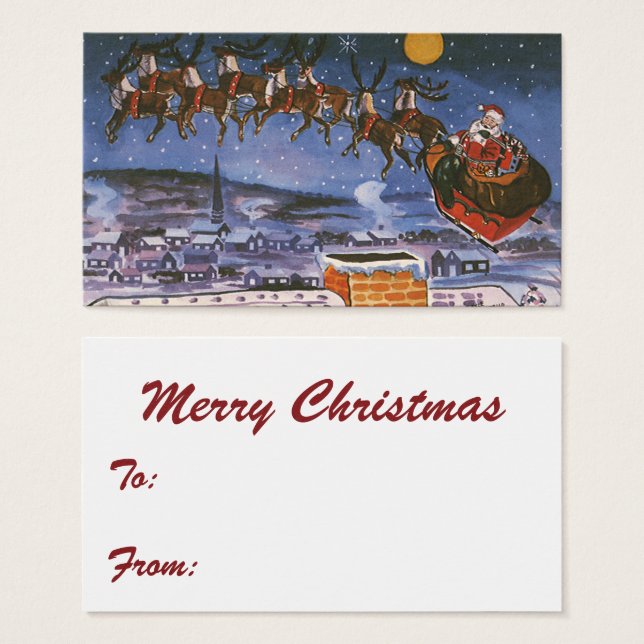 Vintage Christmas Santa Claus Flying His Sleigh (Front & Back)