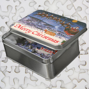 Vintage Christmas Santa Claus Flying His Sleigh Jigsaw Puzzle