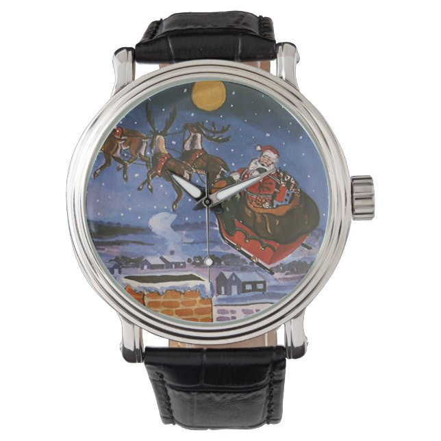 Vintage Christmas Santa Claus Flying His Sleigh Watch (Front)