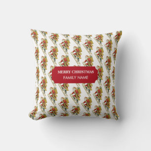 Vintage Christmas Santa Claus & Gifts Custom Name Cushion