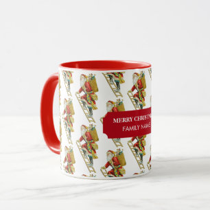 Vintage Christmas Santa Claus & Gifts Custom Name Mug