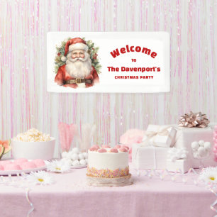 Vintage Christmas Santa Claus Happy Party Welcome Banner