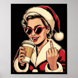 Vintage Christmas Santa Claus Heart Sungles Middle Poster