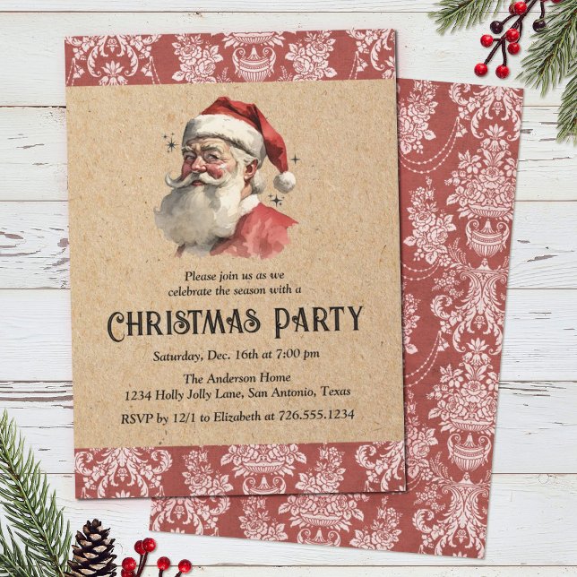 Vintage Christmas Santa Claus Holiday Party Invitation (Creator Uploaded)