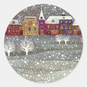 Vintage Christmas, Santa Claus Horse Open Sleigh Classic Round Sticker