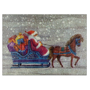 Vintage Christmas, Santa Claus Horse Open Sleigh Cutting Board