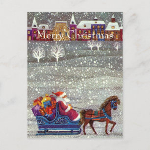 Vintage Christmas, Santa Claus Horse Open Sleigh Holiday Postcard