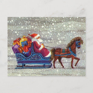 Vintage Christmas, Santa Claus Horse Open Sleigh Holiday Postcard