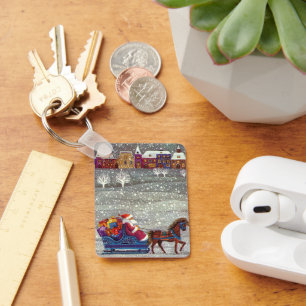 Vintage Christmas, Santa Claus Horse Open Sleigh Key Ring