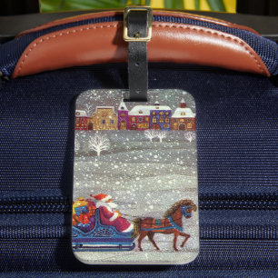 Vintage Christmas, Santa Claus Horse Open Sleigh Luggage Tag