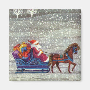 Vintage Christmas, Santa Claus Horse Open Sleigh Magnet