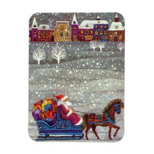 Vintage Christmas, Santa Claus Horse Open Sleigh Magnet