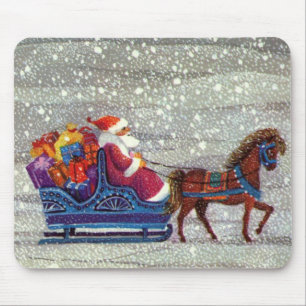 Vintage Christmas, Santa Claus Horse Open Sleigh Mouse Mat