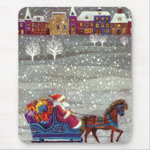 Vintage Christmas, Santa Claus Horse Open Sleigh Mouse Mat