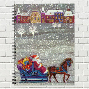 Vintage Christmas, Santa Claus Horse Open Sleigh Notebook
