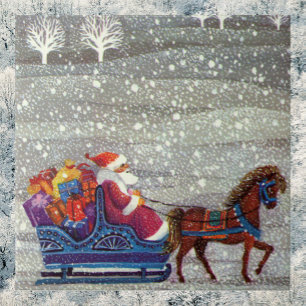 Vintage Christmas, Santa Claus Horse Open Sleigh Tile