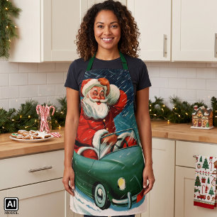 Vintage Christmas, Santa Claus in a Cute Car Apron