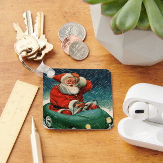 Vintage Christmas, Santa Claus in a Cute Car Key Ring