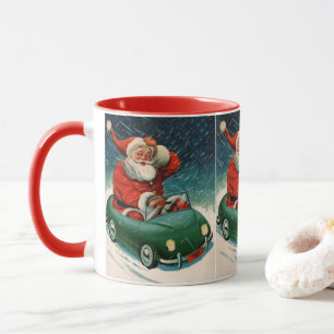 Vintage Christmas, Santa Claus in a Cute Car Mug
