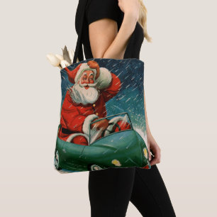 Vintage Christmas, Santa Claus in a Cute Car Tote Bag