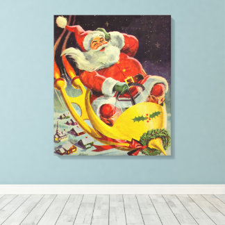 Vintage Christmas, Santa Claus in a Spaceship Canvas Print