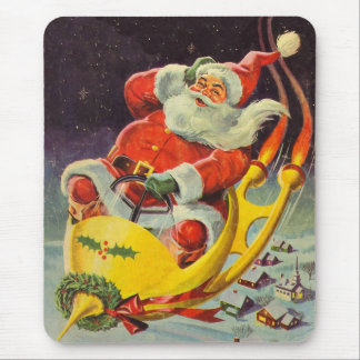 Vintage Christmas, Santa Claus in a Spaceship Mouse Mat