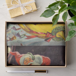 Vintage Christmas, Santa Claus in a Spaceship Tissue Paper