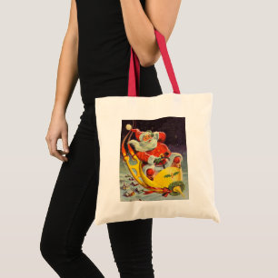 Vintage Christmas, Santa Claus in a Spaceship Tote Bag