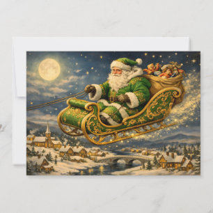 Vintage Christmas Santa Claus in Sleigh with Gifts Holiday Card