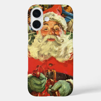 Vintage Christmas Santa Claus in Sleigh with Toys iPhone 16 Case