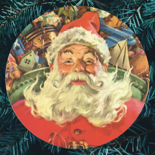 Vintage Christmas, Santa Claus in Sleigh with Toys Classic Round Sticker
