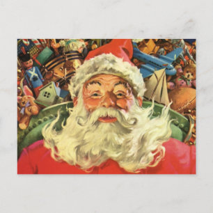 Vintage Christmas, Santa Claus in Sleigh with Toys Holiday Postcard
