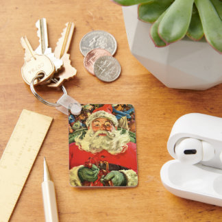 Vintage Christmas Santa Claus in Sleigh with Toys Key Ring