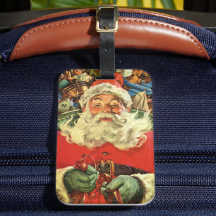Vintage Christmas, Santa Claus in Sleigh with Toys Luggage Tag