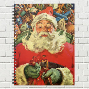 Vintage Christmas, Santa Claus in Sleigh with Toys Notebook