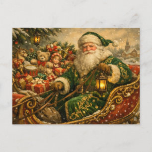 Vintage Christmas Santa Claus in the Sleigh Holiday Postcard