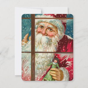 Vintage Christmas Santa Claus In Window Holiday Card