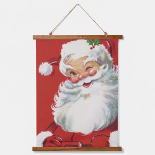 Vintage Christmas Santa Claus, Jolly and Winking Hanging Tapestry