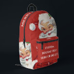 Vintage Christmas Santa Claus, Jolly and Winking Printed Backpack<br><div class="desc">Easy to customise Christmas backpack! Lots of room to add your initials,  name or fun holiday message! Vintage illustration Christmas holiday design featuring a happy,  jolly Santa Claus wearing a hat and winking as if he has a secret. Ho,  ho,  ho,  Merry Christmas!</div>
