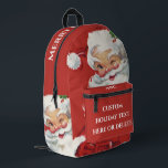 Vintage Christmas Santa Claus, Jolly and Winking Printed Backpack<br><div class="desc">Easy to customise Christmas backpack! Lots of room to add your initials,  name or fun holiday message! Vintage illustration Christmas holiday design featuring a happy,  jolly Santa Claus wearing a hat and winking as if he has a secret. Ho,  ho,  ho,  Merry Christmas!</div>